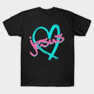 I Love Jesus Vintage 80's & 90's Blue and Pink T-Shirt